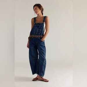 NEW Free People We The Free Good Luck Barrel Overalls Sz SMALL in Deep End